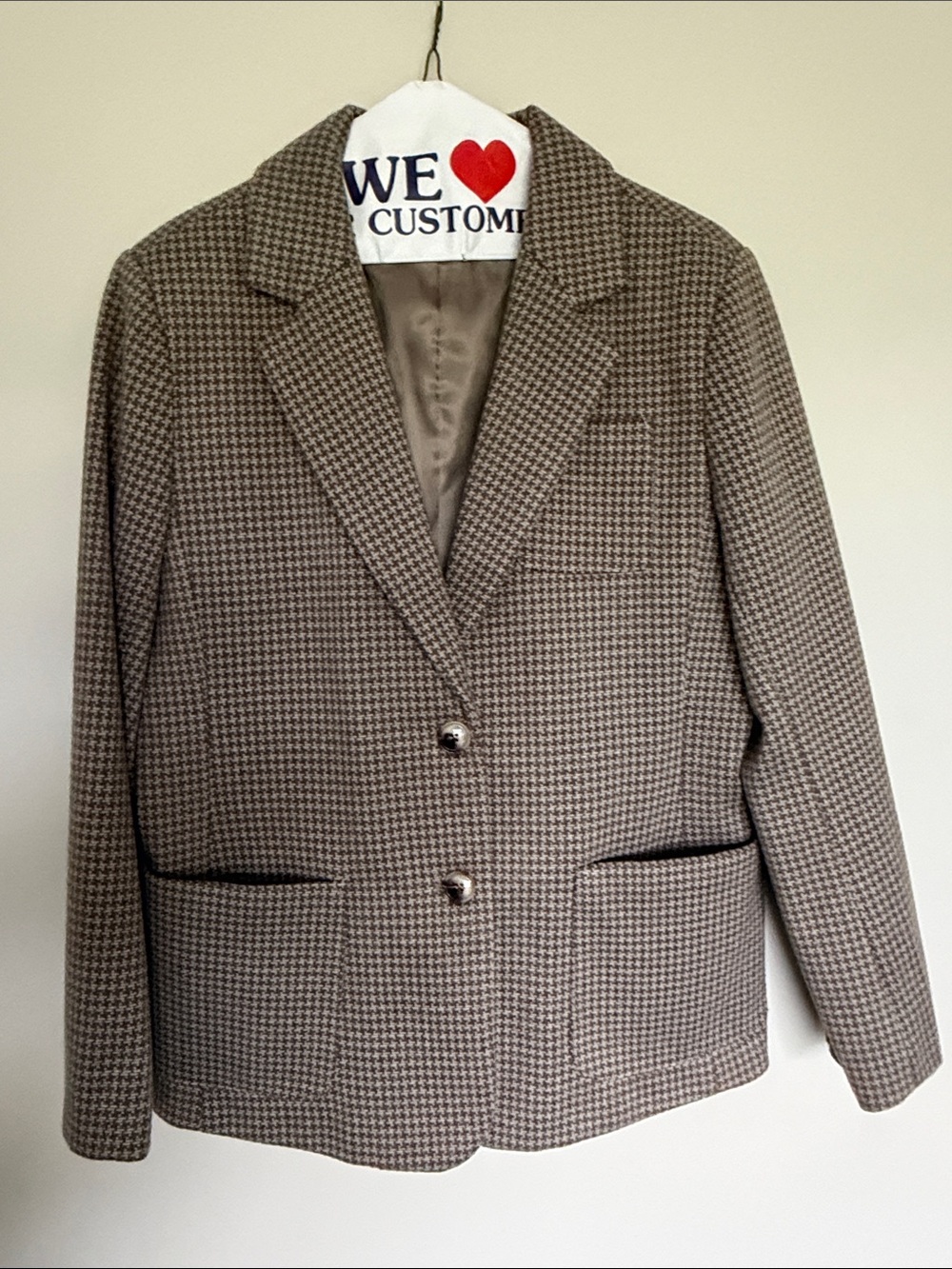 Brown & Tan Houndstooth Button-Front Jacket Blazer Size L